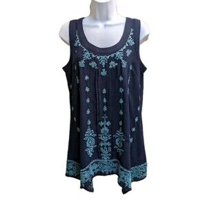 Sundance Women's Sz S Tunic Top Sleeveless Navy Blue Boho Beaded Embroidered